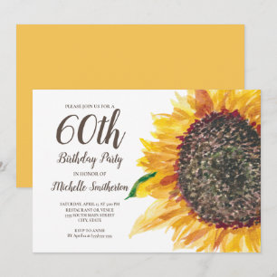 Invitación Cumpleaños 60 Sunflower Floral Acuarela Blanca