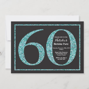 Invitación Cumpleaños 60 Teal Glitter Pizarra