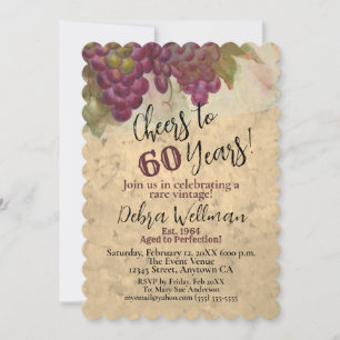 Invitación Cumpleaños 60 Temático de Vino con Uvas Acuarela R