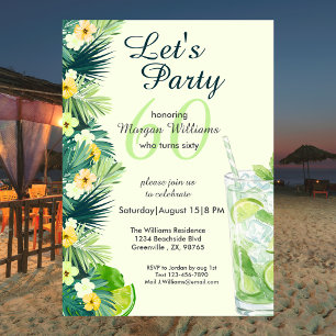 Invitación Cumpleaños 60 Tropical de Verano Amarillo Cóctel