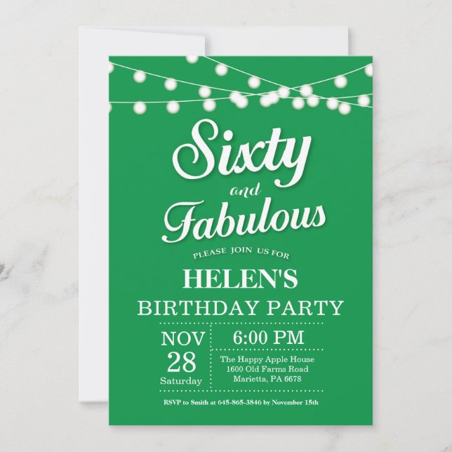 Invitación Cumpleaños 60 Verde Fabuloso (Anverso)