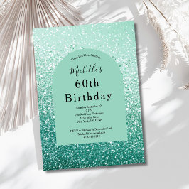 Invitación Cumpleaños 60 Verde Menta Brillo Glam Bling Ella