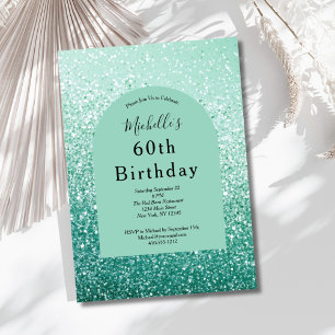 Invitación Cumpleaños 60 Verde Menta Brillo Glam Bling Ella