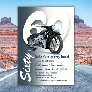 Invitación Cumpleaños 60 Viaje en Moto Clásica Rápido