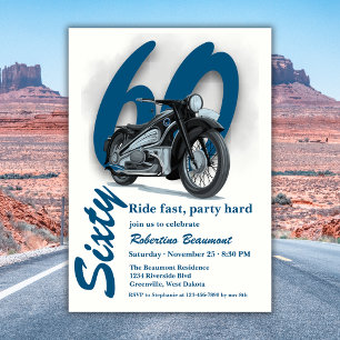 Invitación Cumpleaños 60 Viaje en Moto Clásica Rápido