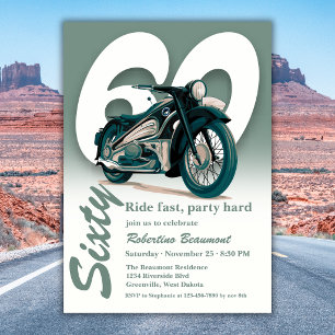 Invitación Cumpleaños 60 Viaje en Moto Clásica Rápido