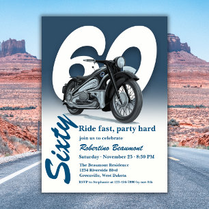 Invitación Cumpleaños 60 Viaje en Moto Clásica Rápido