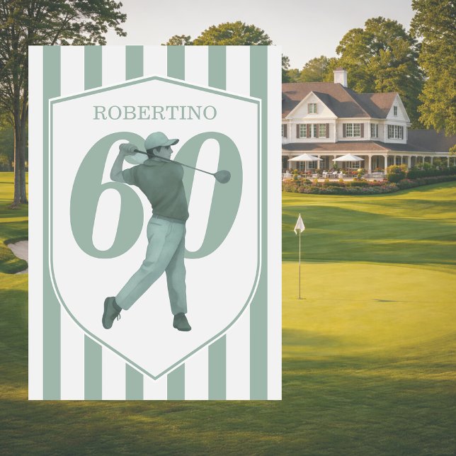 Invitación Cumpleaños 60 Vintage Preppy Golfer Verde Blanco (Subido por el creador)