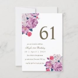 Invitación Cumpleaños 61 Simple Chic Floral Botánico Púrpura