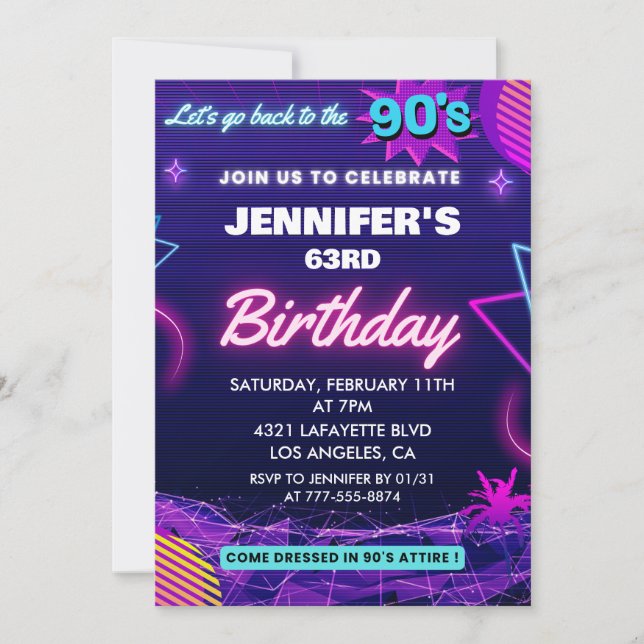 invitación cumpleaños 63 90s temática Retro (Anverso)