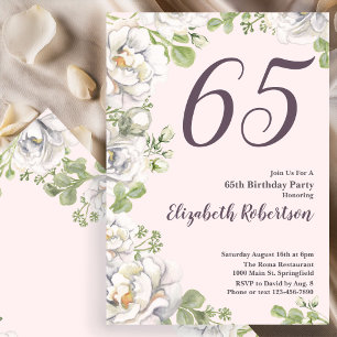 Invitación cumpleaños 65 Blush Pink Floral Peonías