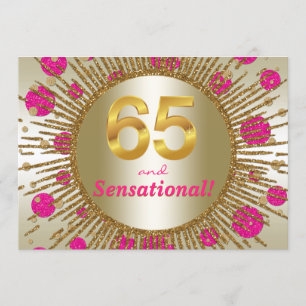 Invitación Cumpleaños 65 de mujer Fuchsia Rosa Dorado