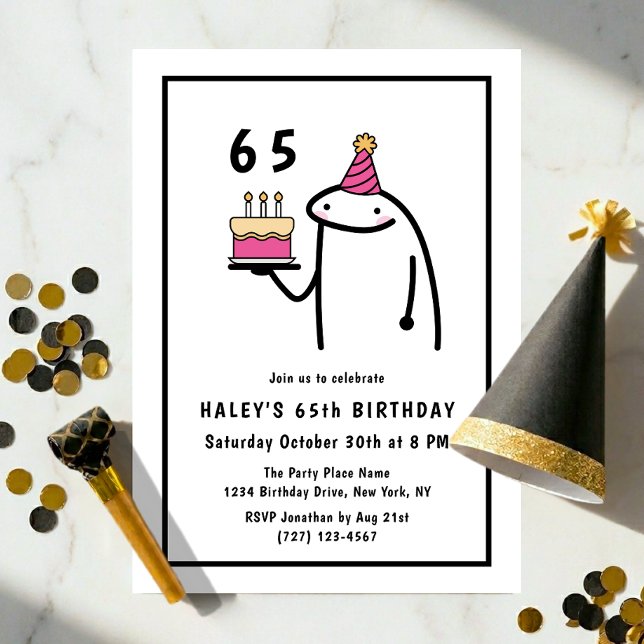 Invitación Cumpleaños 65 Divertido Meme Simple Blanco y Negro (Subido por el creador)