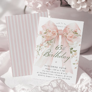 Invitación Cumpleaños 65 Elegante Floral Rosa Acuarela