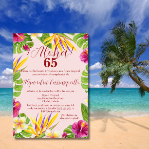 Invitación Cumpleaños 65 Elegante Rosa Aloha Colorido Español