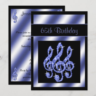 Invitación Cumpleaños 65 Elegantes Clefs de Agudos Azules Her