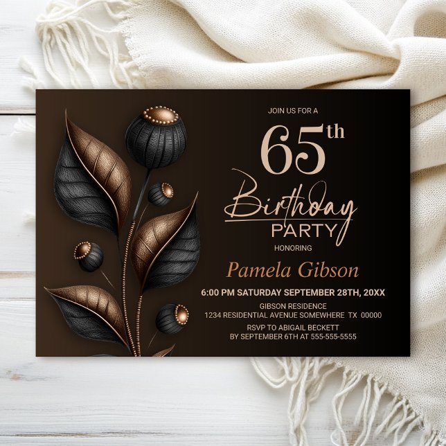 Invitación Cumpleaños 65 Estilizado con Eucalipto Negro y Cob (Subido por el creador)
