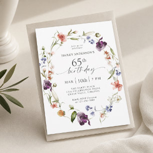 Invitación Cumpleaños 65 salvajes flores femenino floral 