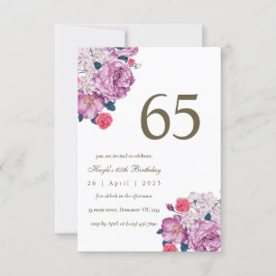 Invitación Cumpleaños 65 Simple Chic Floral Botánico Púrpura