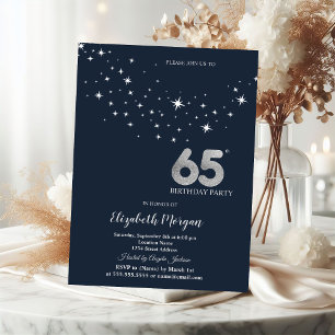 Invitación Cumpleaños 65 Simple Estrellas Blancas Azules Fies