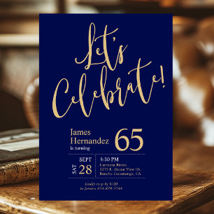 Invitación Cumpleaños 65, ¡Vamos a Celebrar Azul Marino Dorad