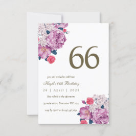 Invitación Cumpleaños 66 Botánico Floral Púrpura Simple Chic