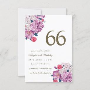 Invitación Cumpleaños 66 Botánico Floral Púrpura Simple Chic