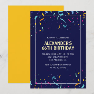 Invitación Cumpleaños 66 Confeti Hombres Moderno Simple