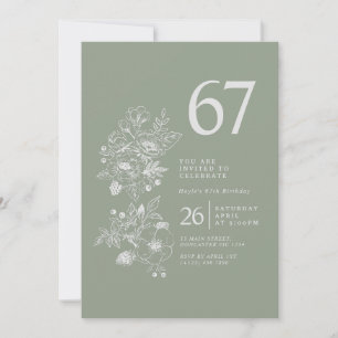 Invitación Cumpleaños 67 Botanical Wildflower Sage Verde