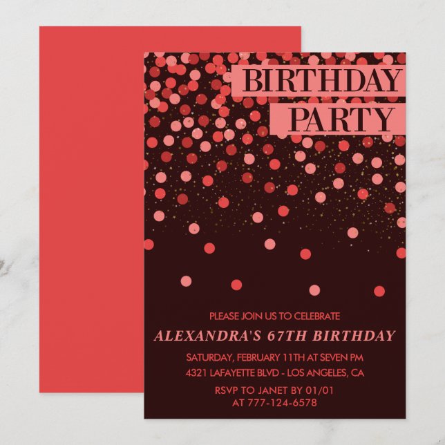 Invitación Cumpleaños 67 Brillante Glitter Confeti de Lujo (Anverso / Reverso)