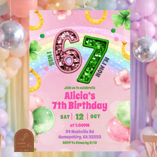 Invitación Cumpleaños 67 de San Patricio Rosa Pastel Arcoíris