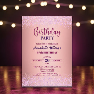 Invitación Cumpleaños 67 Elegante Rosa Brillo Metálico Rosa