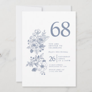 Invitación Cumpleaños 68 Botanical Wildflower Dusty Blue