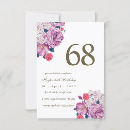 Invitación Cumpleaños 68 Botánico Floral Púrpura Simple Chic