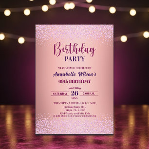 Invitación Cumpleaños 69 Elegante Rosa Brillante Metálico