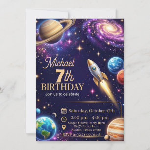Invitación Cumpleaños 6-11 en el espacio exterior