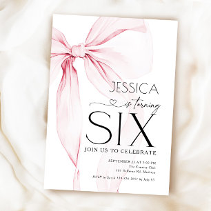 Invitación Cumpleaños 6 de Coquette con Lazo Rosa