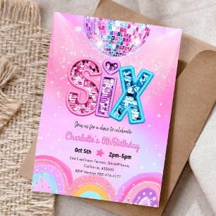 Invitación Cumpleaños 6 de Disco de Lentejuelas de Arcoíris