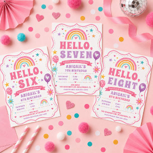 Invitación Cumpleaños 6 de Hello Six Rainbow Girl