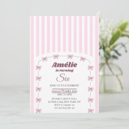 Invitación Cumpleaños 6 de niña estética Coquette con lazo ro