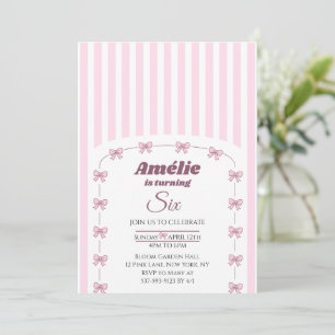 Invitación Cumpleaños 6 de niña estética Coquette con lazo ro