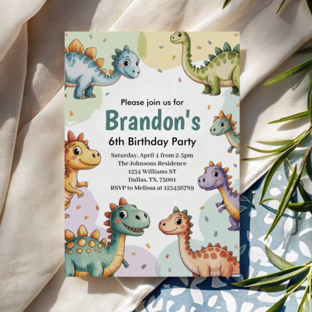 Invitación Cumpleaños 6 de niños dinosaurio lindo (Subido por el creador)