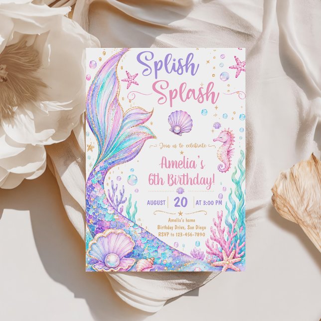 Invitación Cumpleaños 6 de Sirena Splash Splash (Subido por el creador)