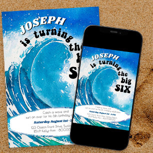Invitación Cumpleaños 6 de The Big Six Ocean Surfing Wave