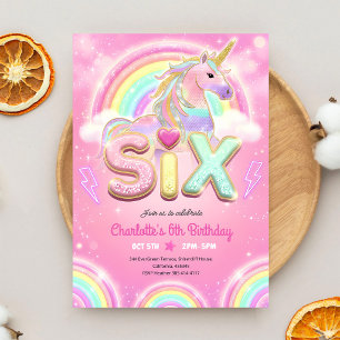 Invitación Cumpleaños 6 de Unicornio de lentejuelas de arcoír