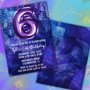 Invitación Cumpleaños 6 del Niño Azul Púrpura
