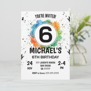 Invitación Cumpleaños 6 del niño de salpicadura de acuarela