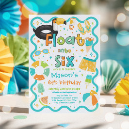 Invitación Cumpleaños 6 Float Into Six Fiesta de Piscina de V
