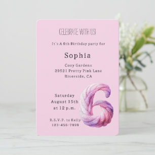 Invitación Cumpleaños 6 Rosa Lavanda Púrpura Acogedor
