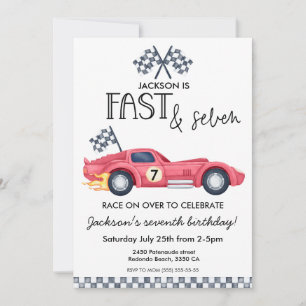 Invitación Cumpleaños 7º Cumpleaños Siete & Coches de carrera